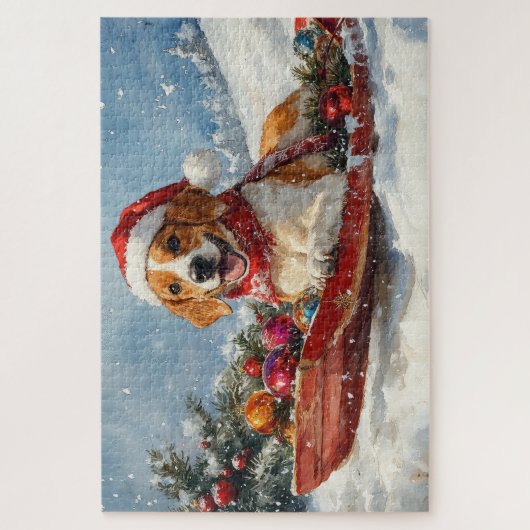 Amerikaanse Engelse Foxhound in Sledge Christmas Legpuzzel (Verticaal)