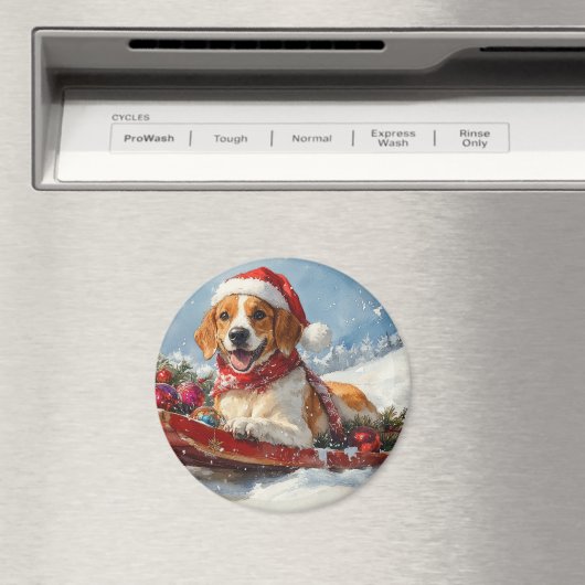 Amerikaanse Engelse Foxhound in Sledge Christmas Magneet (Insitu (Vaatwasser))