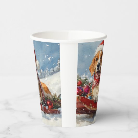 Amerikaanse Engelse Foxhound in Sledge Christmas Papieren Bekers (Links)