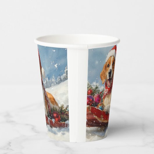 Amerikaanse Engelse Foxhound in Sledge Christmas Papieren Bekers (Rechts)