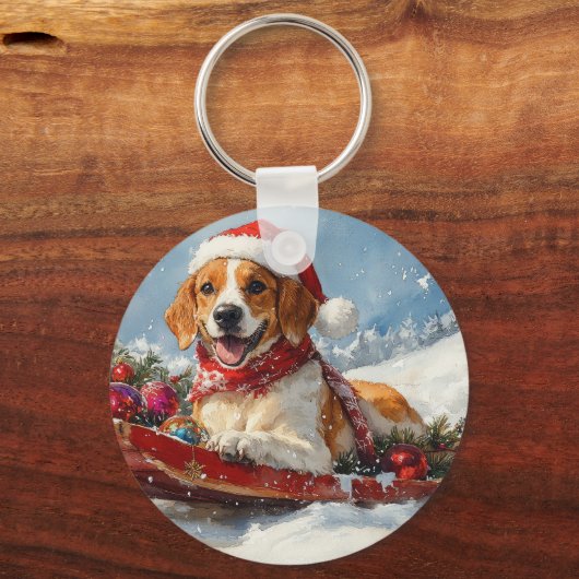 Amerikaanse Engelse Foxhound in Sledge Christmas Sleutelhanger (Achterkant)