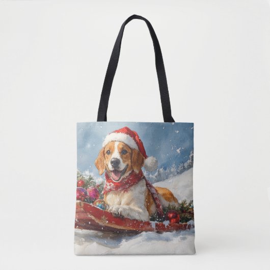 Amerikaanse Engelse Foxhound in Sledge Christmas Tote Bag (Voorkant)