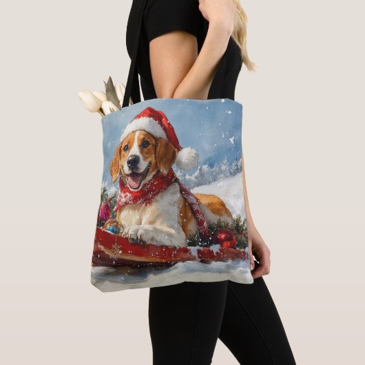 Amerikaanse Engelse Foxhound in Sledge Christmas Tote Bag (Dichtbij)