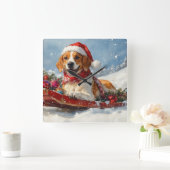 Amerikaanse Engelse Foxhound in Sledge Christmas Vierkante Klok (Huis)