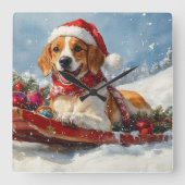 Amerikaanse Engelse Foxhound in Sledge Christmas Vierkante Klok (Voorkant)