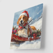 Amerikaanse Engelse Foxhound in Sledge Christmas Vierkante Klok (Hoek)