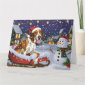 Amerikaanse Engelse Foxhound in Sleigh Snow Kerstm Kaart (Voorkant)