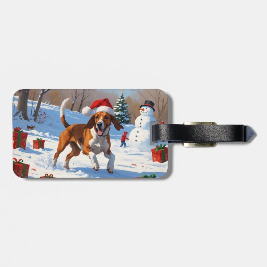 Amerikaanse Engelse Foxhound Kerstfeest Sneeuw Bagagelabel (Achterkant horizontaal)