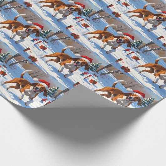 Amerikaanse Engelse Foxhound Kerstfeest Sneeuw Cadeaupapier (Hoek)