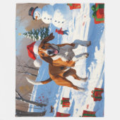 Amerikaanse Engelse Foxhound Kerstfeest Sneeuw Fleece Deken (Voorkant)