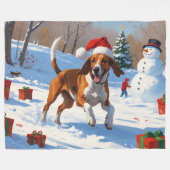 Amerikaanse Engelse Foxhound Kerstfeest Sneeuw Fleece Deken (Voorkant (Horizontaal))
