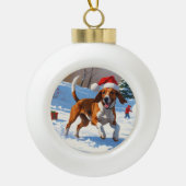 Amerikaanse Engelse Foxhound Kerstfeest Sneeuw Keramische Bal Ornament (Voorkant)