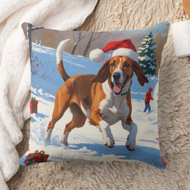 Amerikaanse Engelse Foxhound Kerstfeest Sneeuw Kussen (Deken)