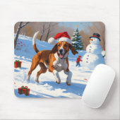 Amerikaanse Engelse Foxhound Kerstfeest Sneeuw Muismat (Met muis)