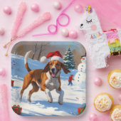 Amerikaanse Engelse Foxhound Kerstfeest Sneeuw Papieren Bordje (Feest)
