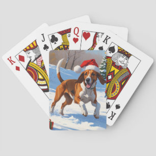 Amerikaanse Engelse Foxhound Kerstfeest Sneeuw Pokerkaarten