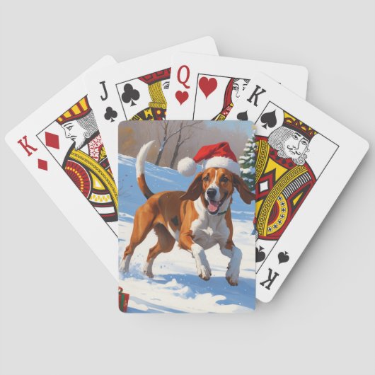 Amerikaanse Engelse Foxhound Kerstfeest Sneeuw Pokerkaarten (Achterkant)