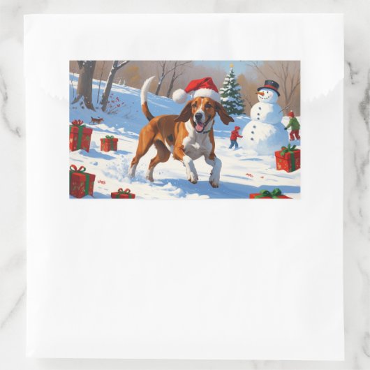 Amerikaanse Engelse Foxhound Kerstfeest Sneeuw Rechthoekige Sticker (Tas)