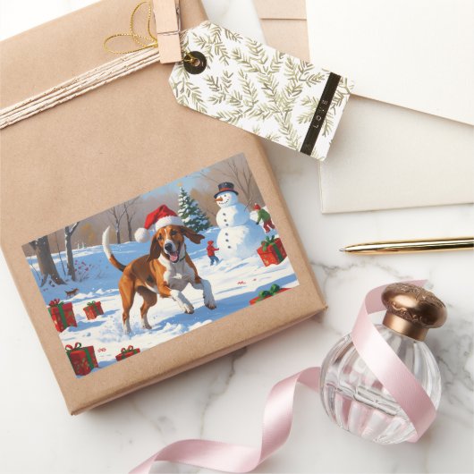 Amerikaanse Engelse Foxhound Kerstfeest Sneeuw Rechthoekige Sticker (Geschenken)