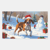 Amerikaanse Engelse Foxhound Kerstfeest Sneeuw Rechthoekige Sticker (Voorkant)