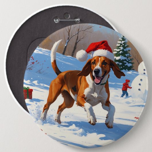 Amerikaanse Engelse Foxhound Kerstfeest Sneeuw Ronde Button 6,0 Cm (Voorkant /achterkant)