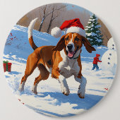 Amerikaanse Engelse Foxhound Kerstfeest Sneeuw Ronde Button 6,0 Cm (Voorkant)