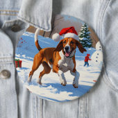 Amerikaanse Engelse Foxhound Kerstfeest Sneeuw Ronde Button 6,0 Cm (In situ)