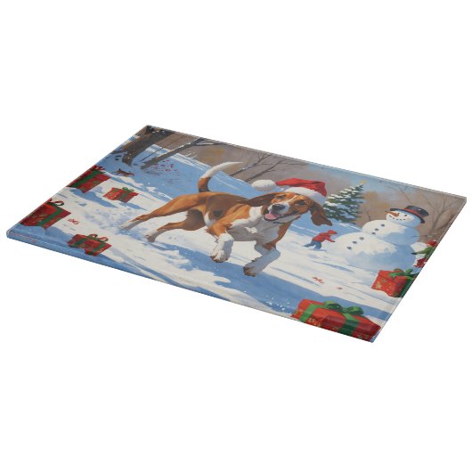 Amerikaanse Engelse Foxhound Kerstfeest Sneeuw Snijplank (Hoek)