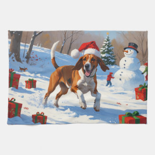 Amerikaanse Engelse Foxhound Kerstfeest Sneeuw Theedoek
