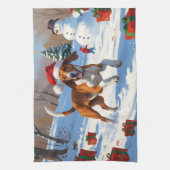 Amerikaanse Engelse Foxhound Kerstfeest Sneeuw Theedoek (Verticaal)