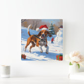 Amerikaanse Engelse Foxhound Kerstfeest Sneeuw Vierkante Klok (Huis)