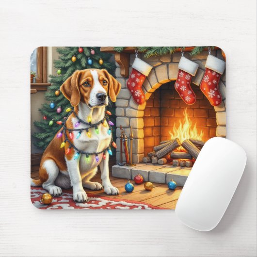 Amerikaanse Engelse Foxhound Kerstverlichting Muismat (Met muis)