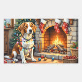 Amerikaanse Engelse Foxhound Kerstverlichting  Rechthoekige Sticker (Voorkant)
