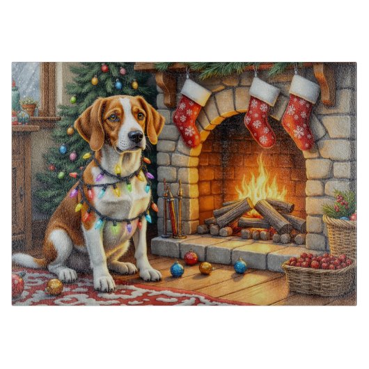 Amerikaanse Engelse Foxhound Kerstverlichting Snijplank (Voorkant)