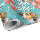 Amerikaanse Engelse Foxhound met Ballonnen Verjaar Cadeaupapier (Rol Hoek)