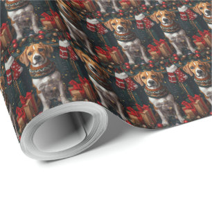 Amerikaanse Engelse Foxhound met kerstcadeaus Cadeaupapier