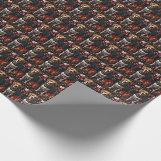 Amerikaanse Engelse Foxhound met kerstcadeaus Cadeaupapier (Hoek)