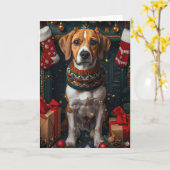 Amerikaanse Engelse Foxhound met kerstcadeaus Kaart (Gele Bloem)
