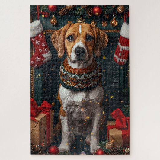 Amerikaanse Engelse Foxhound met kerstcadeaus Legpuzzel (Verticaal)