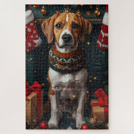 Amerikaanse Engelse Foxhound met kerstcadeaus Legpuzzel (Verticaal)