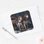 Amerikaanse Engelse Foxhound Sneeuw Slede Kerstmis Vierkante Sticker (Envelop)