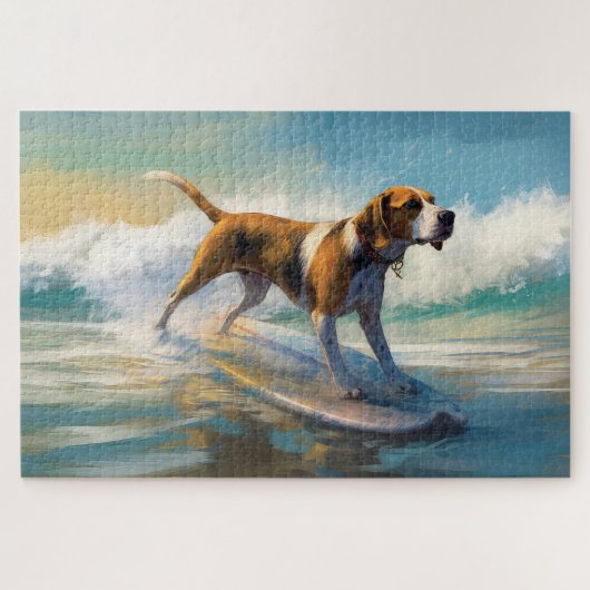 Amerikaanse Engelse Foxhound Strand Surfen Schilde Legpuzzel (Horizontaal)