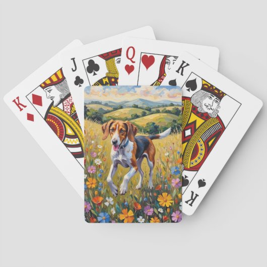 Amerikaanse Engelse Foxhound Wilde Bloemenwei Pokerkaarten (Achterkant)