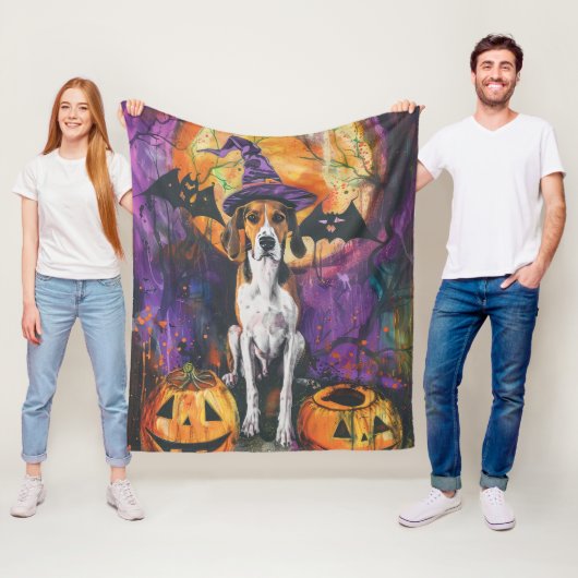Amerikaanse Engelse vosshond Halloween Pompoen Fleece Deken (In situ)