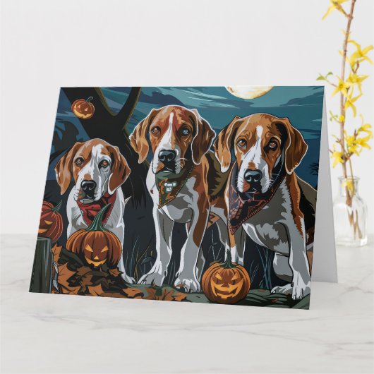 Amerikaanse Engelse vosshond Halloween spooky  Kaart (Gele Bloem)