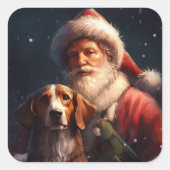 Amerikaanse Engelse vosshond Kerstman Kerstmis Vierkante Sticker (Voorkant)