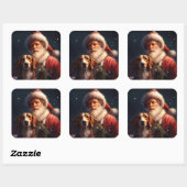Amerikaanse Engelse vosshond Kerstman Kerstmis Vierkante Sticker (Vel)