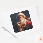 Amerikaanse Engelse vosshond Kerstman Kerstmis Vierkante Sticker (Envelop)
