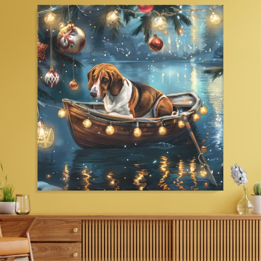 Amerikaanse Engelse vosshond Kerstmis Festivale Re Canvas Afdruk (Insitu (Woonkamer))