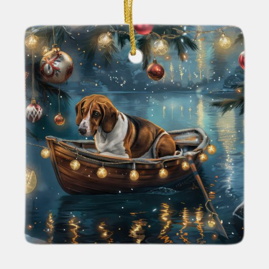 Amerikaanse Engelse vosshond Kerstmis Festivale Re Keramisch Ornament (Voorkant)